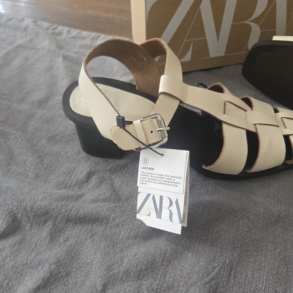 Zara Women's Black and Cream Fisherman Sandals With Heel Size 11 NWT - Picture 5 of 8